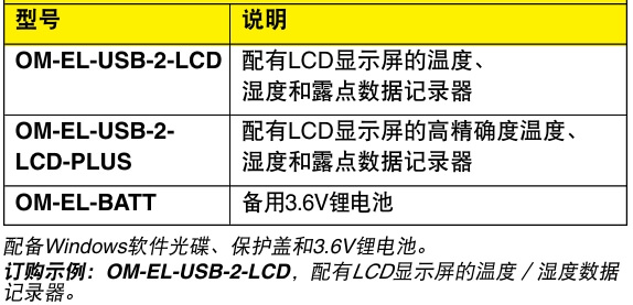 OMEGA奧米佳 OM-EL-USB-2-LCD溫度、濕度和露點(diǎn)數(shù)據(jù)記錄器 配有LCD顯示屏參數(shù)