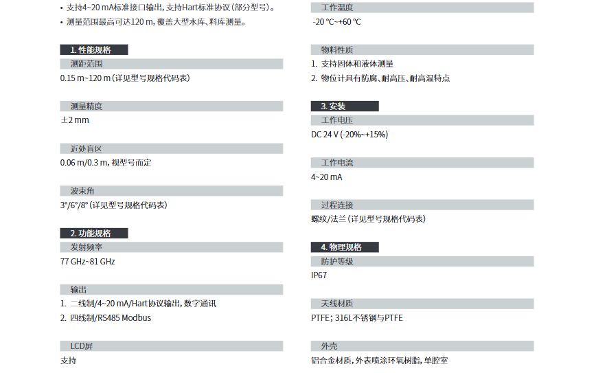 ?？滴⒂癏M-LR00-W雷達物位計參數